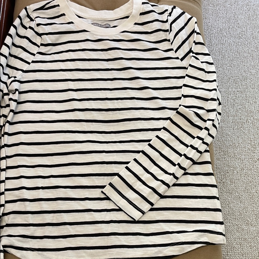 Falls Creek Black and White Striped Long Sleeve Crew Top